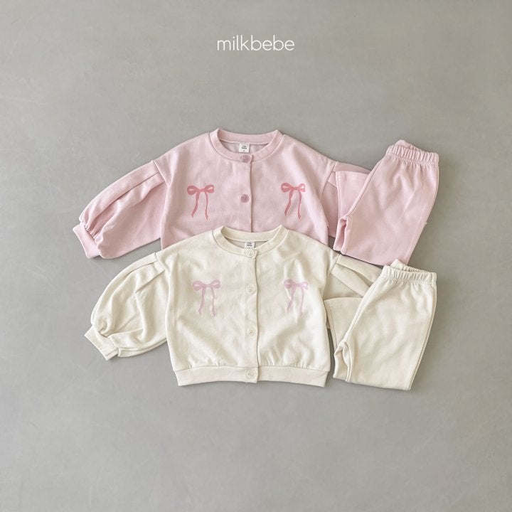 Milk Bebe - Korean Children Fashion - #kidsshorts - Ribbon Top Bottom Set