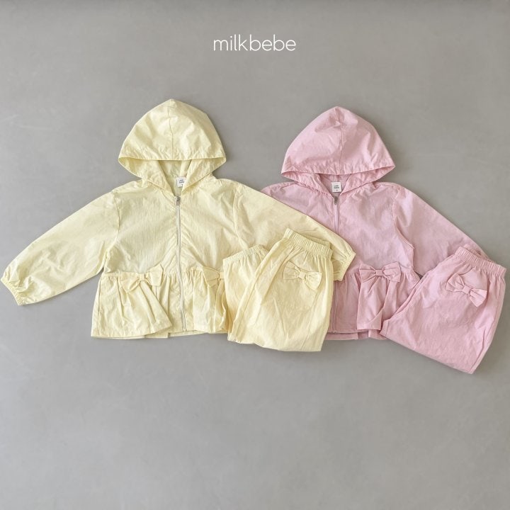 Milk Bebe - Korean Children Fashion - #stylishchildhood - Ribbon Windbreaker Top Bottom Set - 2