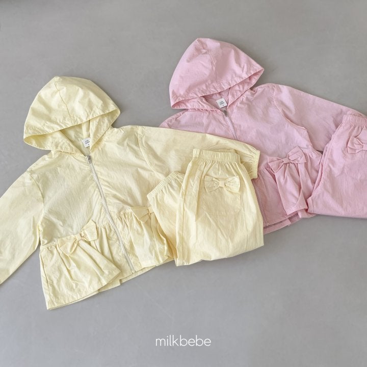 Milk Bebe - Korean Children Fashion - #toddlerclothing - Ribbon Windbreaker Top Bottom Set