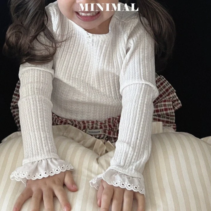 Minimal - Korean Children Fashion - #kidsshorts - Lace Waffle Tee - 4