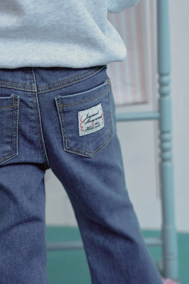 Momo Ann - Korean Children Fashion - #discoveringself - Label Denim Bootcut Pants - 3