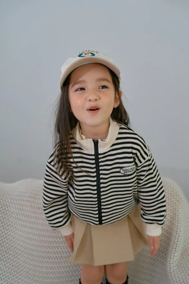 Momo Ann - Korean Children Fashion - #minifashionista - Stripe Zip-up Cardigan - 9