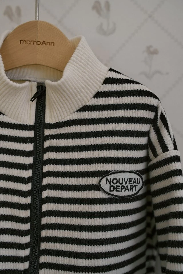 Momo Ann - Korean Children Fashion - #prettylittlegirls - Stripe Zip-up Cardigan - 10