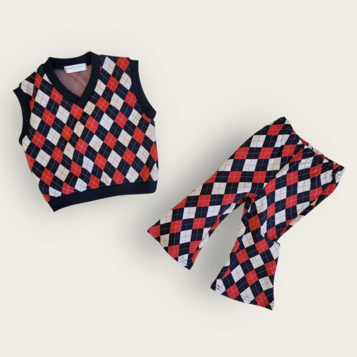 Moran - Korean Baby Fashion - #babyboutique - Mix Argyle Vest Set - 6