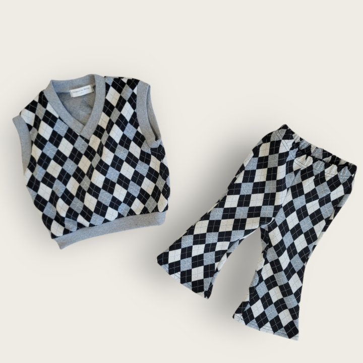 Moran - Korean Baby Fashion - #babyboutiqueclothing - Mix Argyle Vest Set - 7