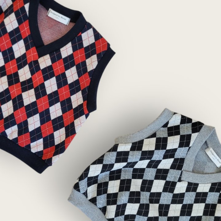 Moran - Korean Baby Fashion - #babyfever - Mix Argyle Vest Set - 10