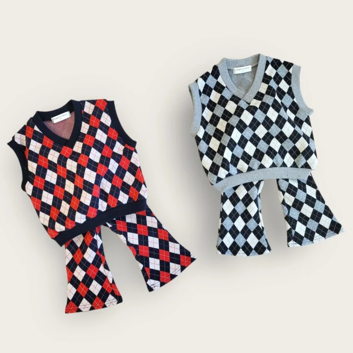 Moran - Korean Baby Fashion - #babywear - Mix Argyle Vest Set - 2