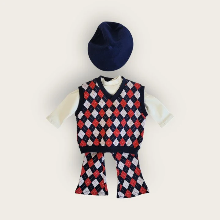 Moran - Korean Baby Fashion - #onlinebabyboutique - Mix Argyle Vest Set - 4