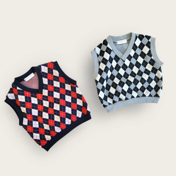 Moran - Korean Baby Fashion - #smilingbaby - Mix Argyle Vest Set - 5