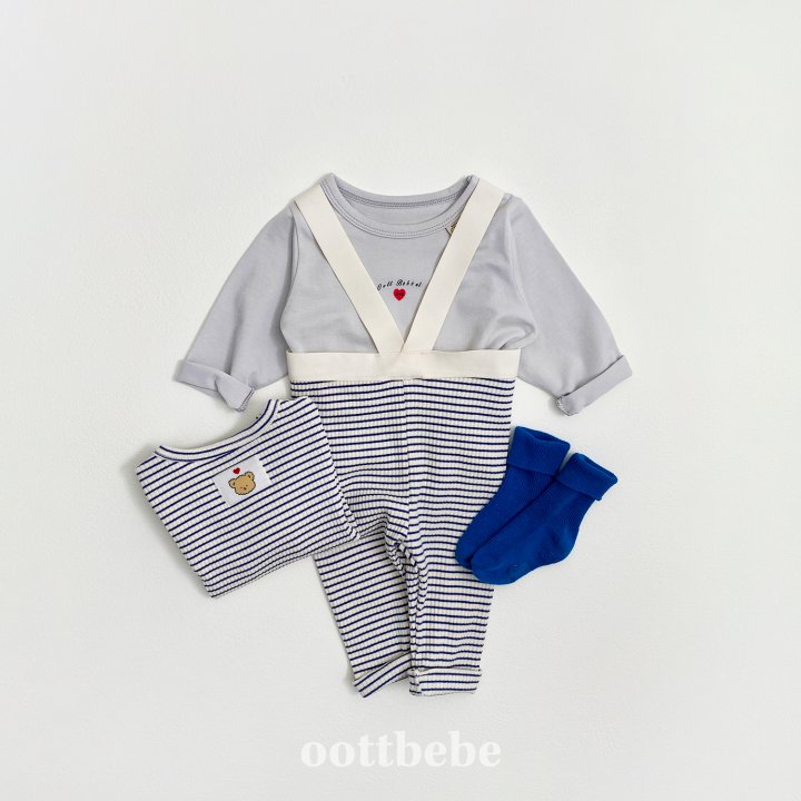 Oott Bebe - Korean Baby Fashion - #babyfever - Bebe Ribbed Suspenders Leggings - 6