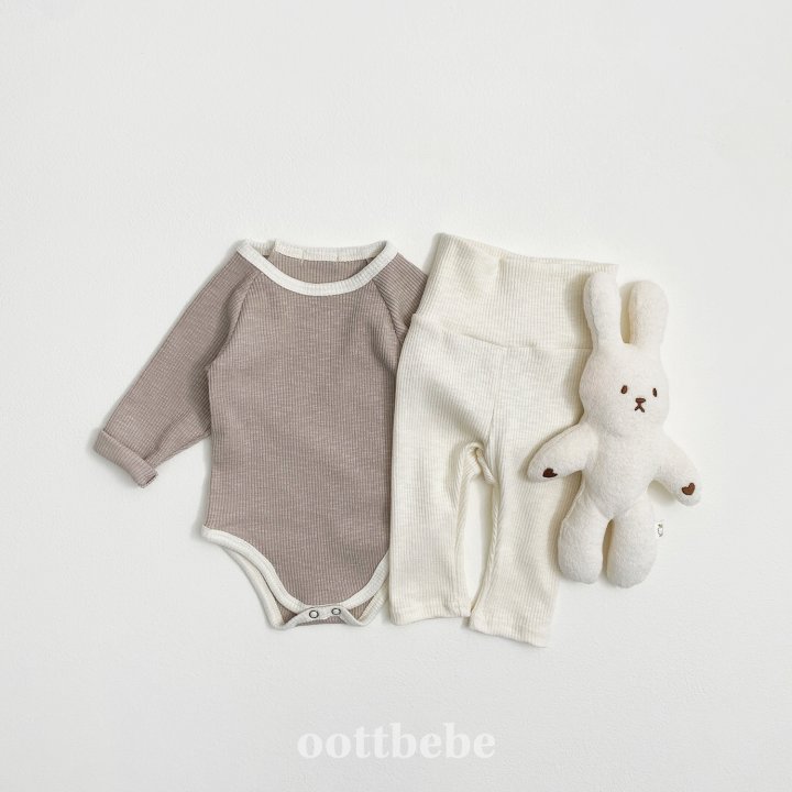 Oott Bebe - Korean Baby Fashion - #babyfever - Ribbed Slush Suit Set (set of 2) - 2