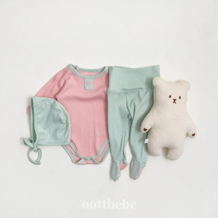 Oott Bebe - Korean Baby Fashion - #babylifestyle - TOY Ribbed Suit (set of 3) - 2