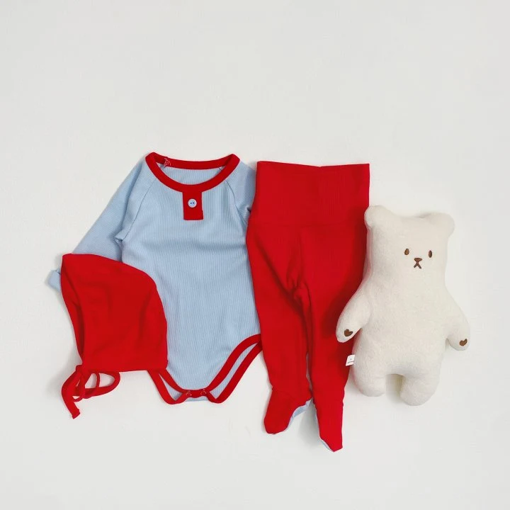 Oott Bebe - Korean Baby Fashion - #babyoninstagram - TOY Ribbed Suit (set of 3) - 3