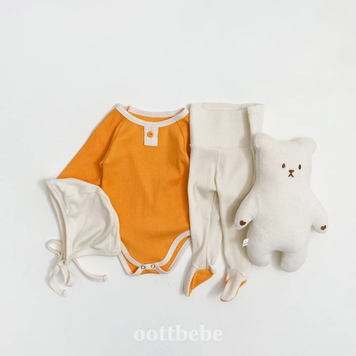 Oott Bebe - Korean Baby Fashion - #babyoninstagram - TOY Ribbed Suit (set of 3) - 4