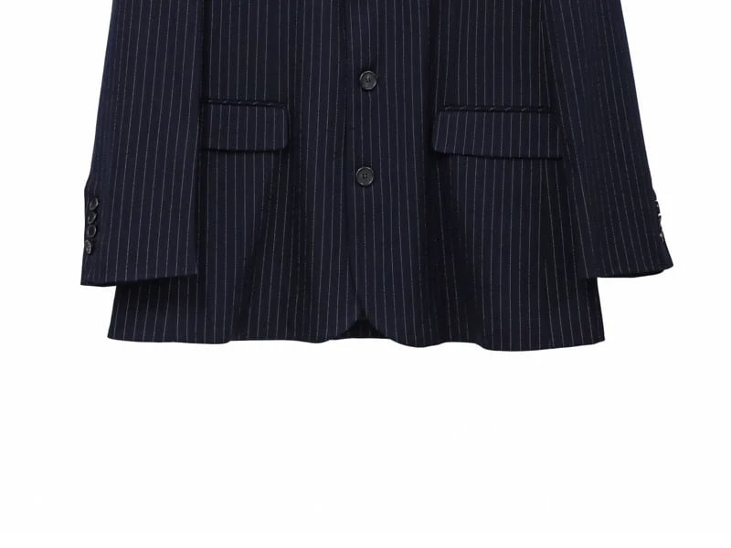 Paper Moon - Korean Women Fashion - #momslook - Pin Stripe Three Button Detail Single Wool Blazer - 11