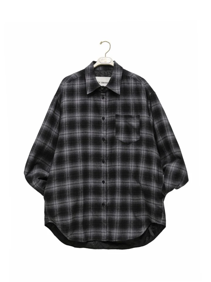 Paper Moon - Korean Women Fashion - #momslook - Oversized Flannel Checked Quilted Button Down Shirt Jacket - 8