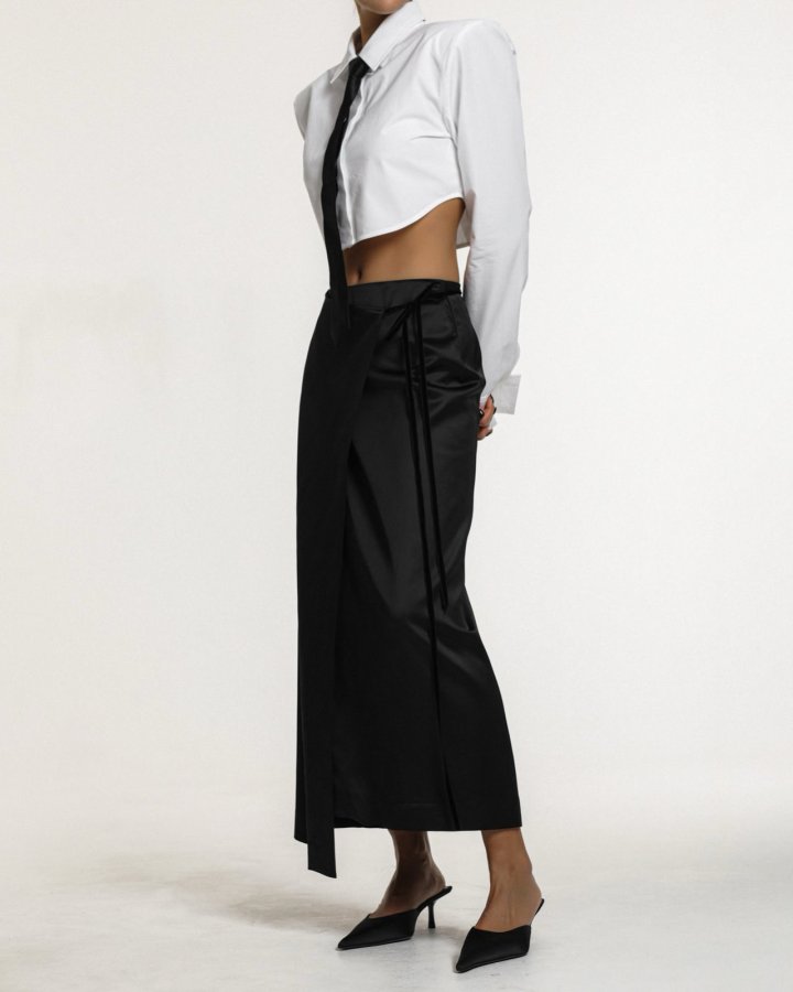 Paper Moon - Korean Women Fashion - #womensfashion - Velvet Trimmed Satin Wrap Maxi Skirt - 4