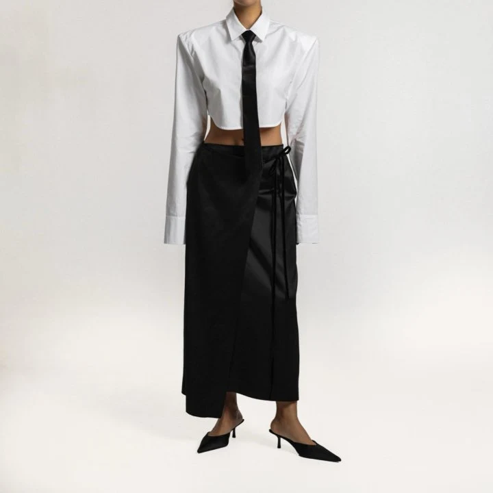 Paper Moon - Korean Women Fashion - #momslook - LUX Shoulder Pad​ Cropped Button Down Shirt