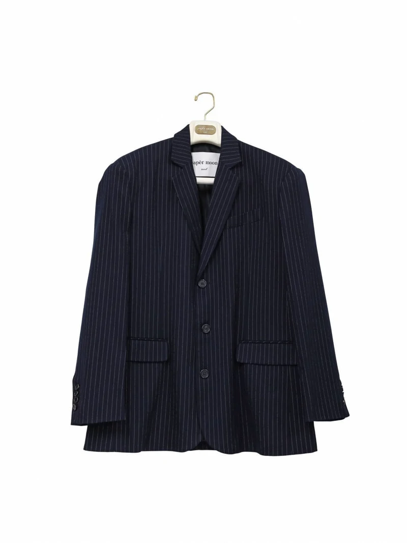 Paper Moon - Korean Women Fashion - #romanticstyle - Pin Stripe Three Button Detail Single Wool Blazer - 5