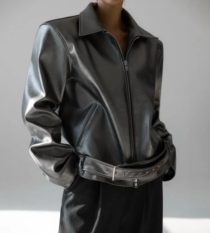 Paper Moon - Korean Women Fashion - #thelittlethings - Oversized Single Zipped Detail Belted Buckle Jacket - 6