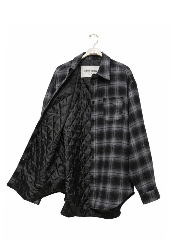 Paper Moon - Korean Women Fashion - #womensfashion - Oversized Flannel Checked Quilted Button Down Shirt Jacket - 9