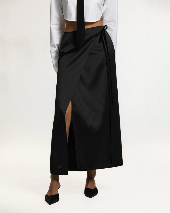 Paper Moon - Korean Women Fashion - #womensfashion - Velvet Trimmed Satin Wrap Maxi Skirt - 3