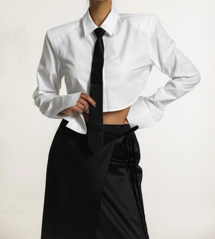 Paper Moon - Korean Women Fashion - #womensfashion - LUX Shoulder Pad​ Cropped Button Down Shirt - 2