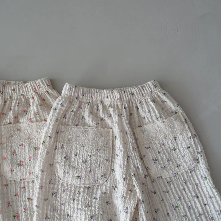 Pudding - Korean Children Fashion - #childofig - Flower Wide Cotton Pants - 2