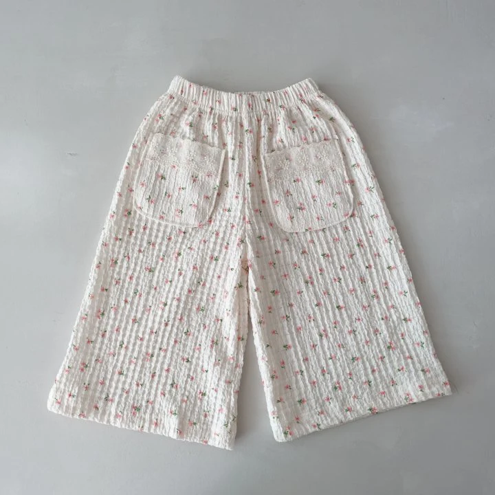 Pudding - Korean Children Fashion - #childrensboutique - Flower Wide Cotton Pants - 3