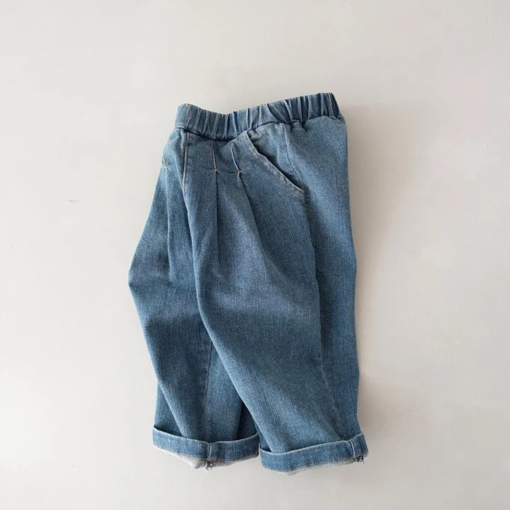 Pudding - Korean Children Fashion - #childrensboutique - Two-tuck Wide Denim Pants - 2