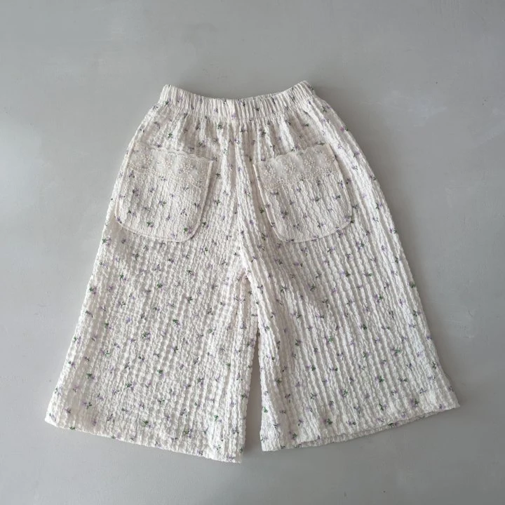 Pudding - Korean Children Fashion - #childrensboutique - Flower Wide Cotton Pants - 4