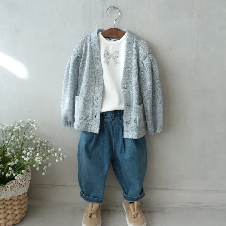 Pudding - Korean Children Fashion - #fashionkids - Two-tuck Wide Denim Pants - 5