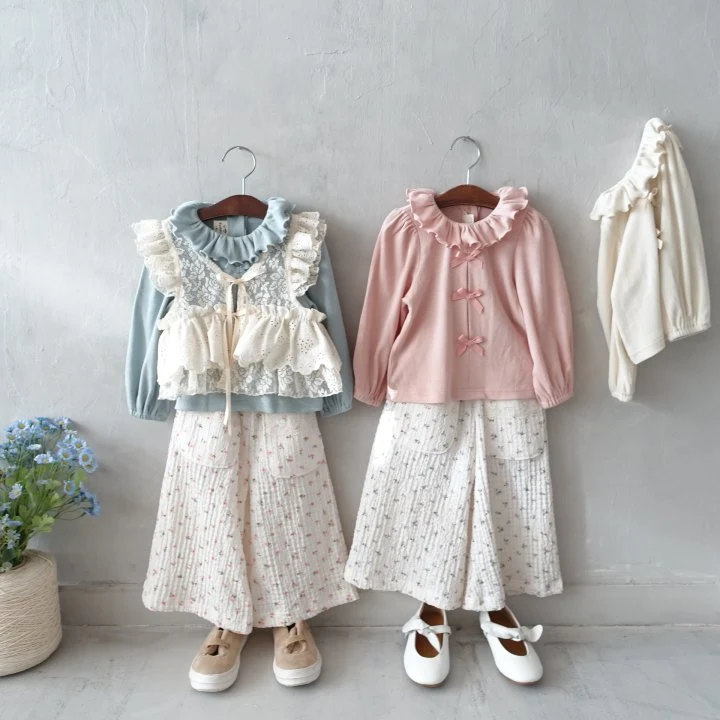 Pudding - Korean Children Fashion - #kidsshorts - Flower Wide Cotton Pants - 7