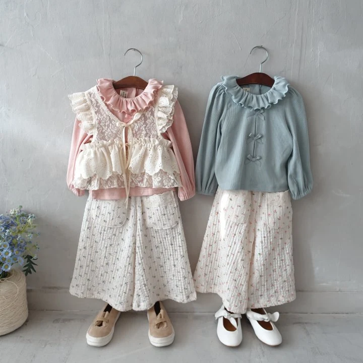 Pudding - Korean Children Fashion - #kidzfashiontrend - Flower Wide Cotton Pants - 9