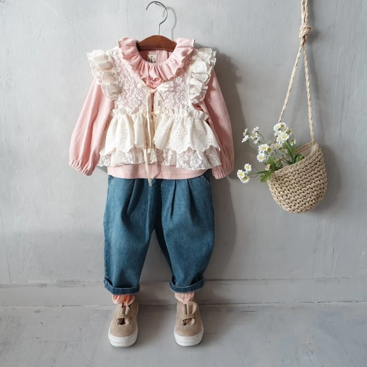 Pudding - Korean Children Fashion - #kidzfashiontrend - Two-tuck Wide Denim Pants - 8