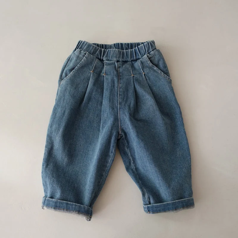 Pudding - Korean Children Fashion - #littlefashionista - Two-tuck Wide Denim Pants - 10