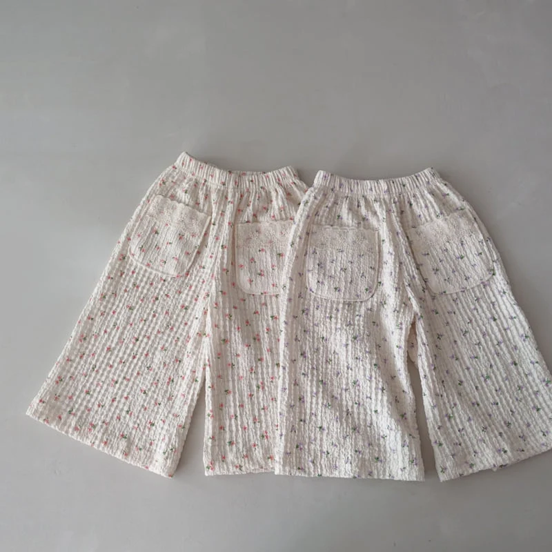 Pudding - Korean Children Fashion - #magicofchildhood - Flower Wide Cotton Pants - 12