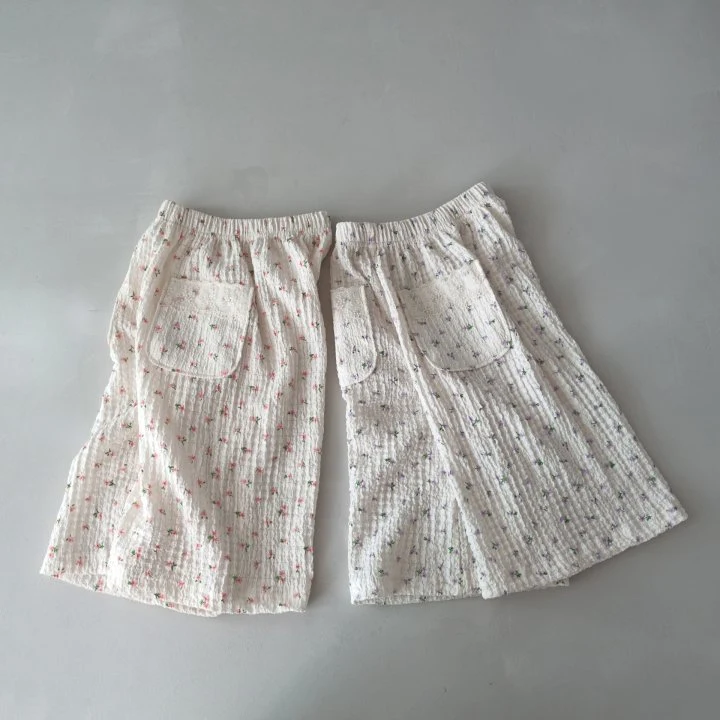 Pudding - Korean Children Fashion - #stylishchildhood - Flower Wide Cotton Pants