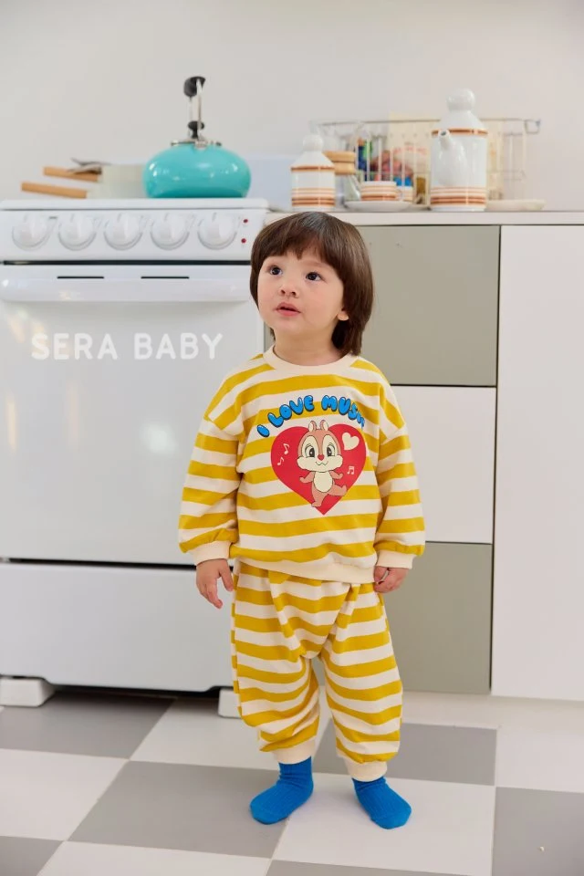 Sera - Korean Baby Fashion - #babyboutique - Bebe Heart Stripe Top Bottom Set - 12