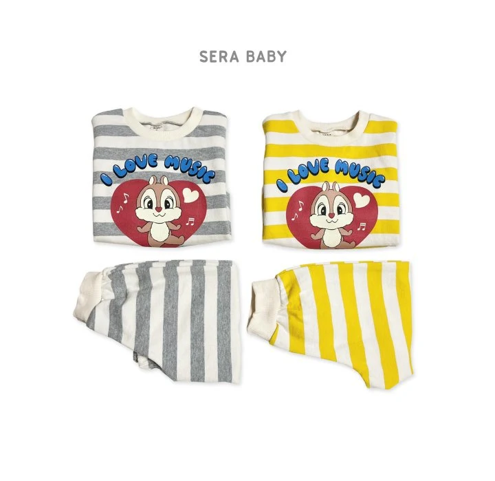 Sera - Korean Baby Fashion - #babygirlfashion - Bebe Heart Stripe Top Bottom Set - 2