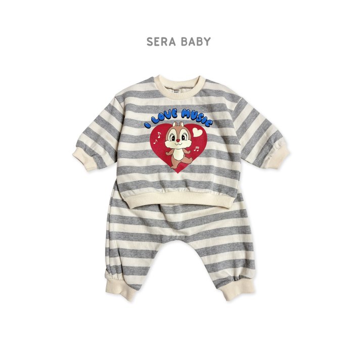 Sera - Korean Baby Fashion - #babylifestyle - Bebe Heart Stripe Top Bottom Set - 3