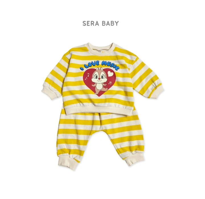 Sera - Korean Baby Fashion - #babylifestyle - Bebe Heart Stripe Top Bottom Set - 4