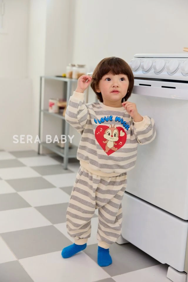 Sera - Korean Baby Fashion - #babyootd - Bebe Heart Stripe Top Bottom Set - 5