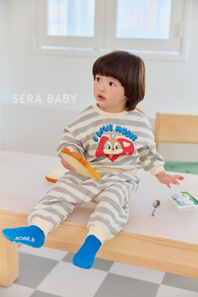 Sera - Korean Baby Fashion - #babyoutfit - Bebe Heart Stripe Top Bottom Set - 7