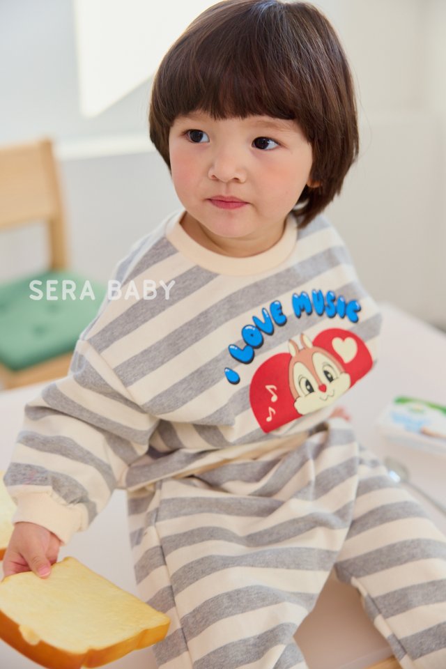 Sera - Korean Baby Fashion - #onlinebabyboutique - Bebe Heart Stripe Top Bottom Set - 9