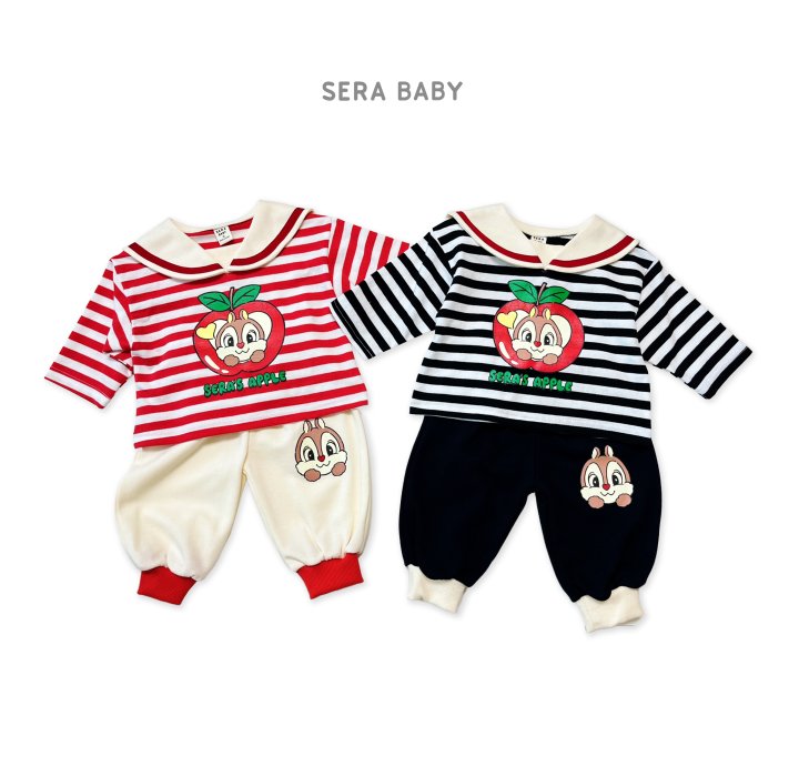 Sera - Korean Baby Fashion - #onlinebabyboutique - Bebe Stripe Sailor Top Bottom Set