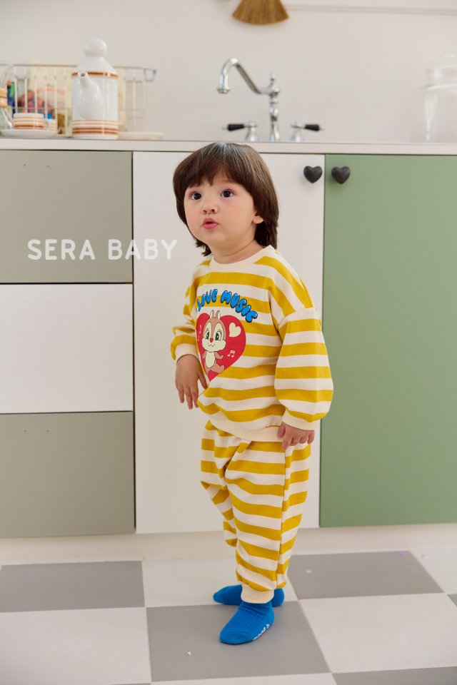 Sera - Korean Baby Fashion - #onlinebabyshop - Bebe Heart Stripe Top Bottom Set - 10