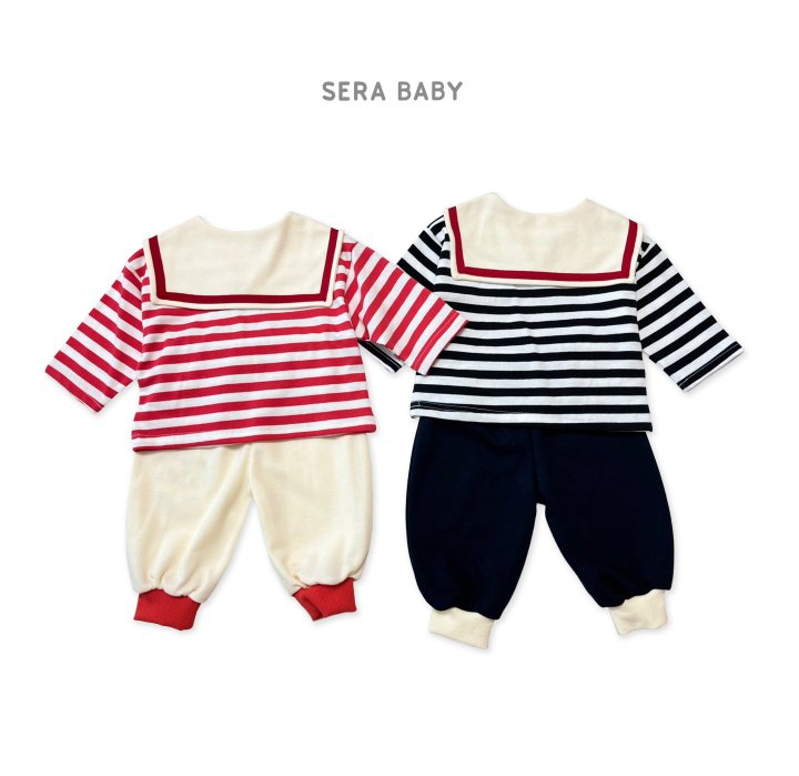 Sera - Korean Baby Fashion - #onlinebabyshop - Bebe Stripe Sailor Top Bottom Set - 2