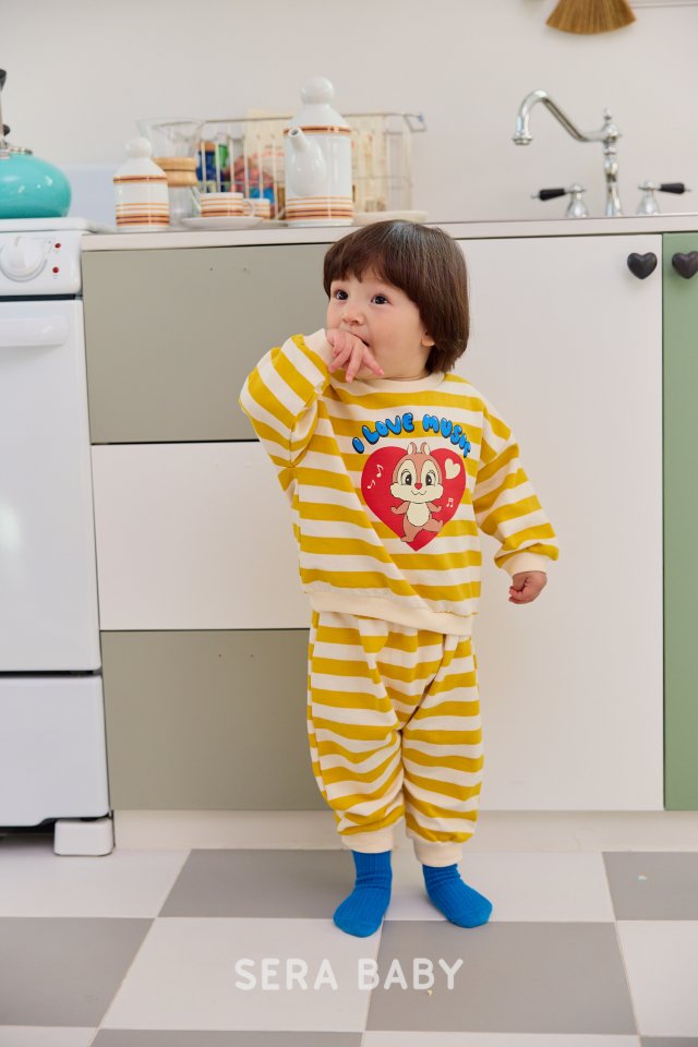 Sera - Korean Baby Fashion - #smilingbaby - Bebe Heart Stripe Top Bottom Set - 11