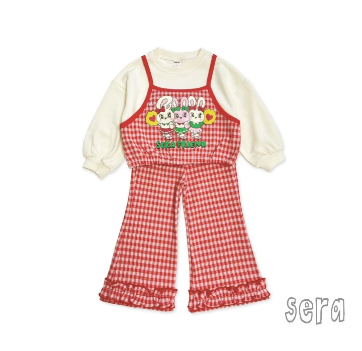 Sera - Korean Children Fashion - #Kfashion4kids - Cheerleader Check Bootcut Top Bottom Set - 2